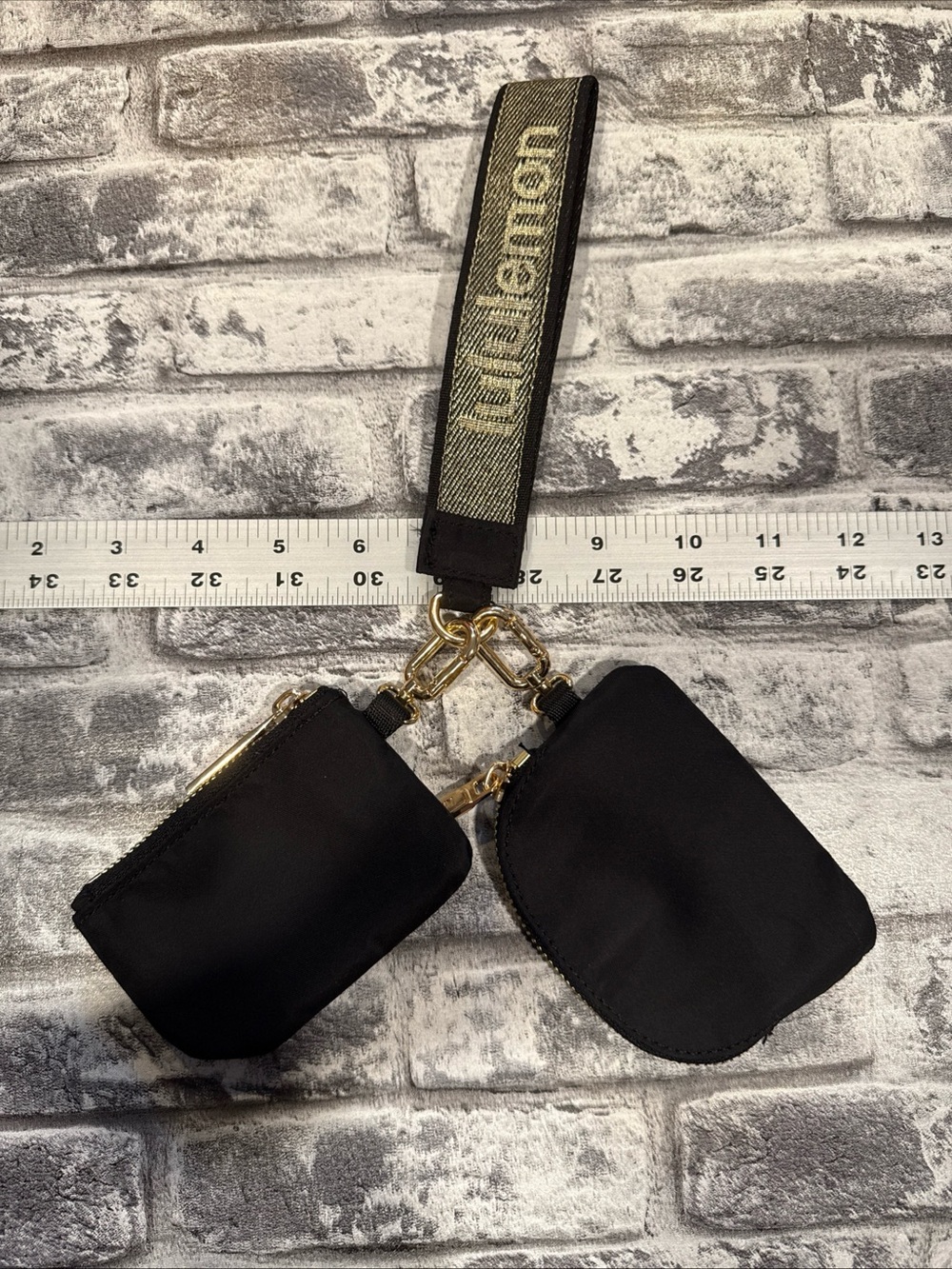 lululemon Black/Gold 2-Piece Dual Pouch Wristlet Organizer Set w/Detachable Logo - Picture 6 of 6